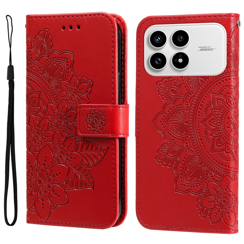 Floral knížkové pouzdro na Xiaomi Poco F8 Pro 5G - červené