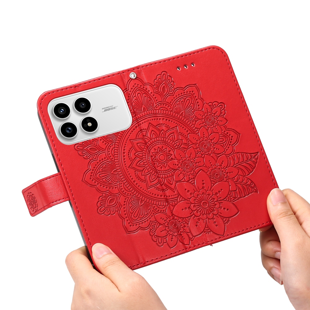 Floral knížkové pouzdro na Xiaomi Poco F8 Pro 5G - červené
