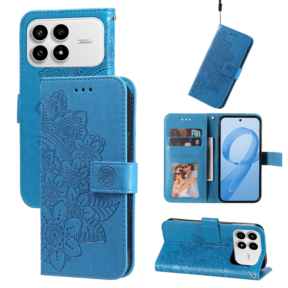 Floral knížkové pouzdro na Xiaomi Poco F8 Pro 5G - modré