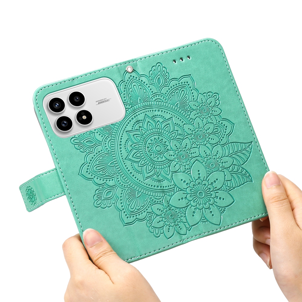 Floral knížkové pouzdro na Xiaomi Poco F8 Pro 5G - modrozelené