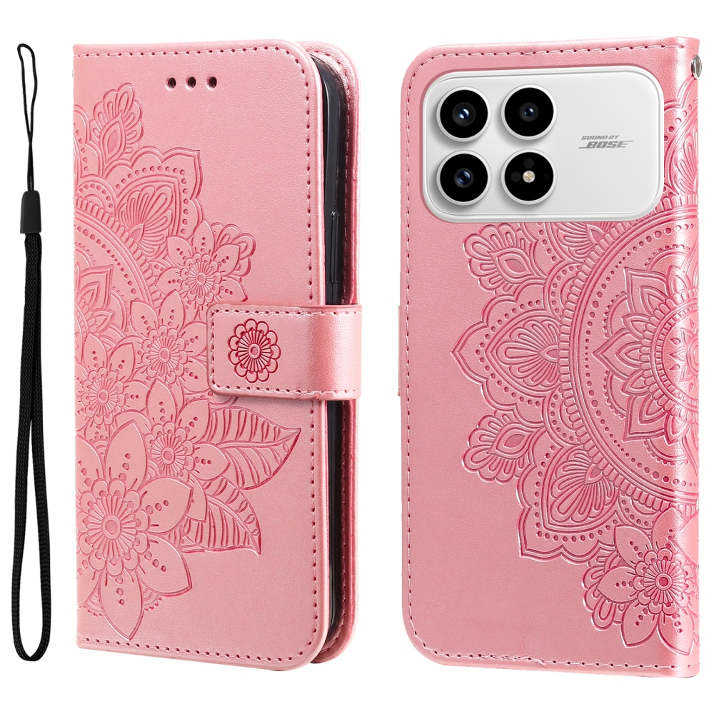 Floral knížkové pouzdro na Xiaomi Poco F8 Pro 5G - růžové