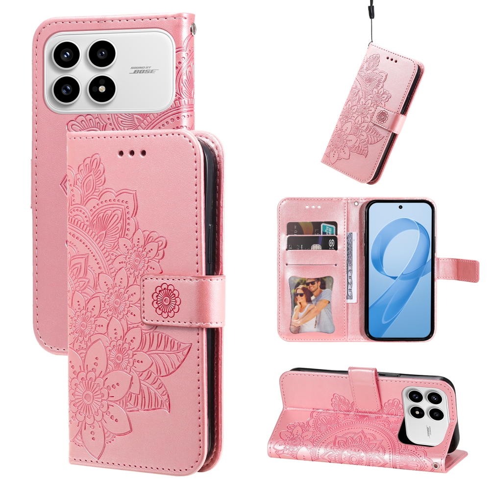 Floral knížkové pouzdro na Xiaomi Poco F8 Pro 5G - růžové