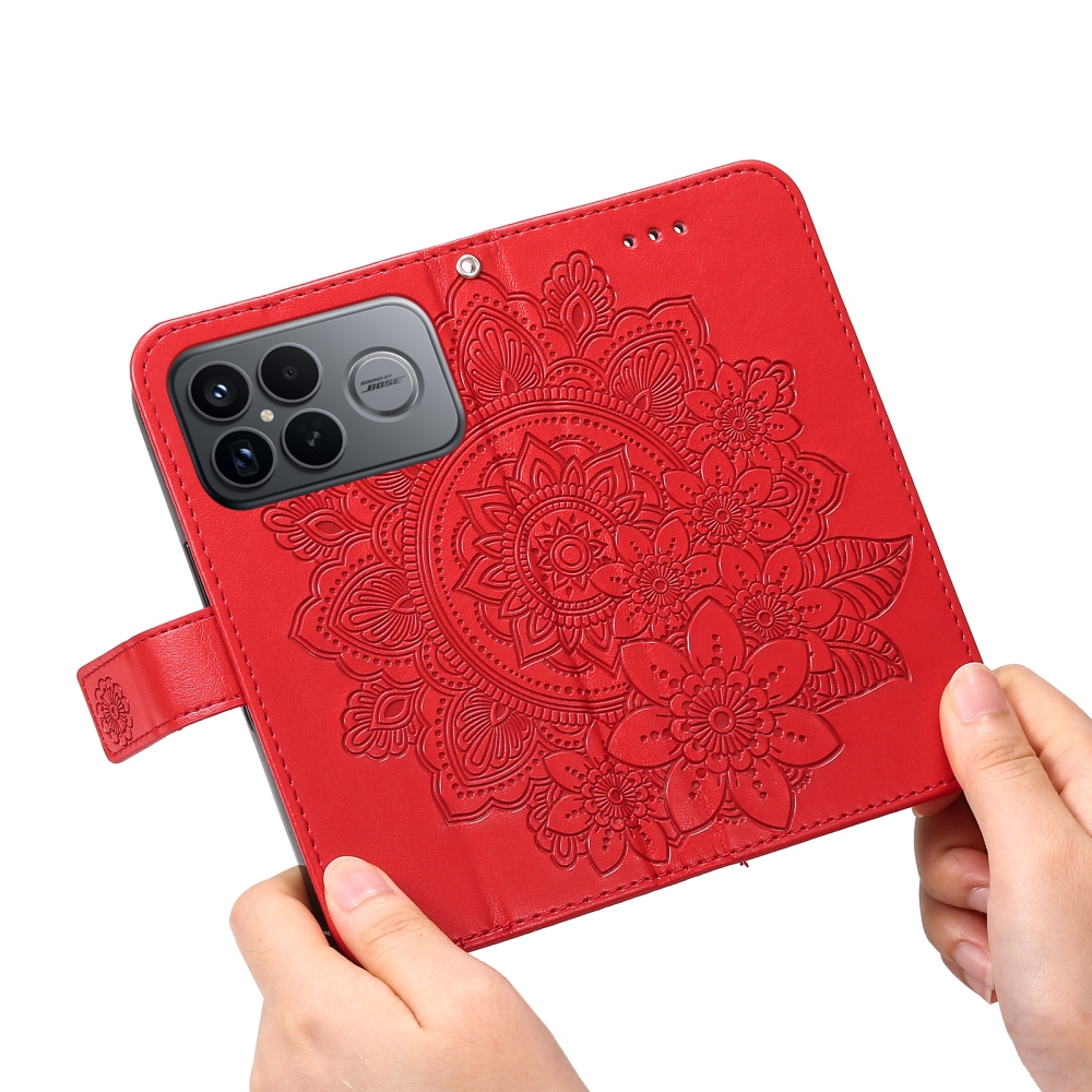 Floral knížkové pouzdro na Xiaomi Poco F8 Ultra 5G - červené