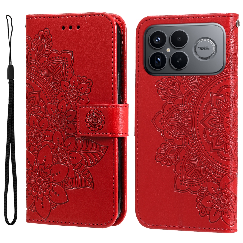 Floral knížkové pouzdro na Xiaomi Poco F8 Ultra 5G - červené