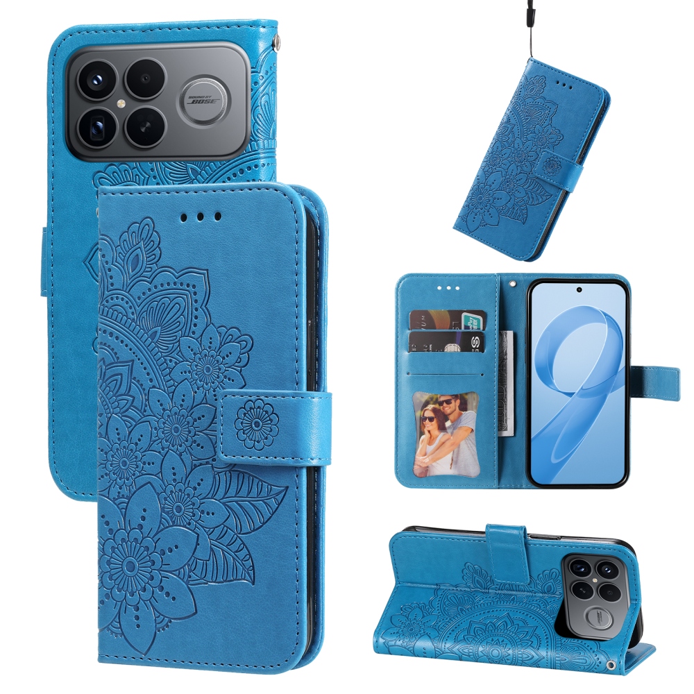 Floral knížkové pouzdro na Xiaomi Poco F8 Ultra 5G - modré