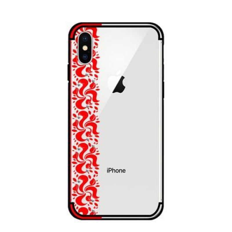 Floral transparentní gelový obal na  iPhone X - červený