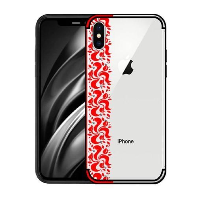 Floral transparentní gelový obal na  iPhone X - červený