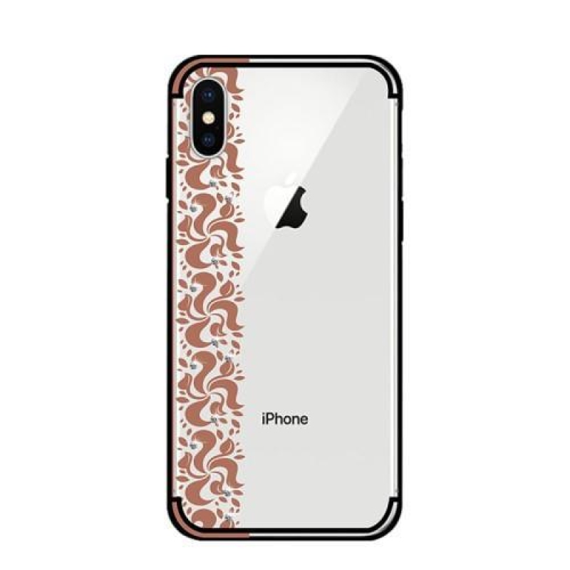 Floral transparentní gelový obal na  iPhone X - hnědý