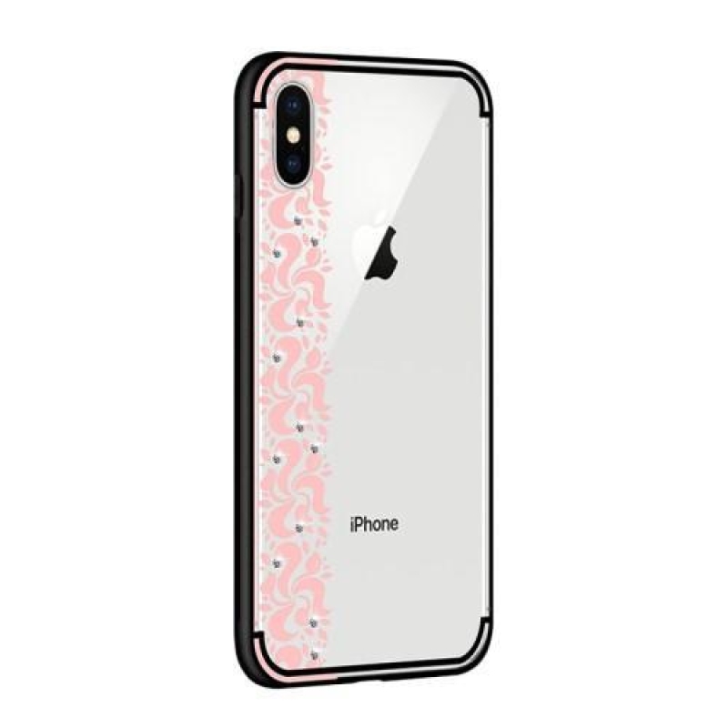 Floral transparentní gelový obal na  iPhone X - růžový