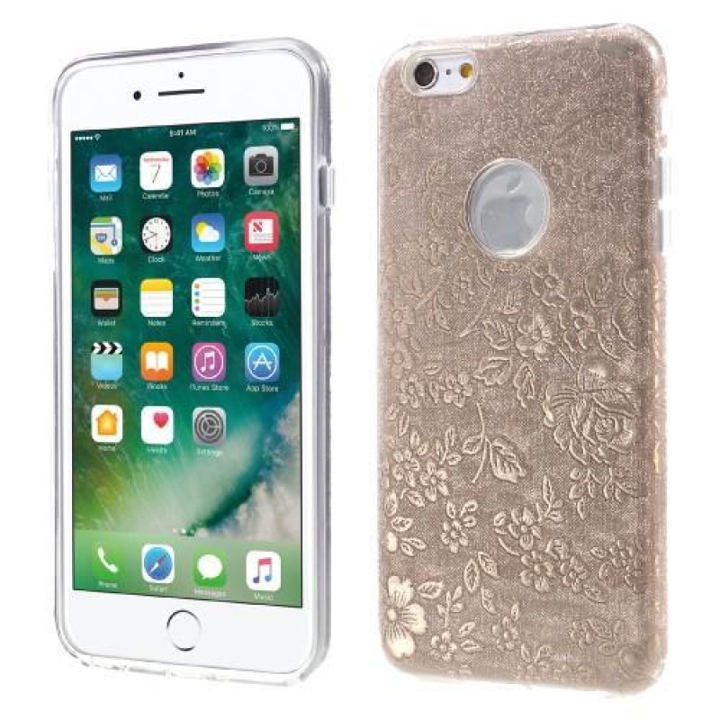Flower gelový obal na iPhone 6 Plus a 6s Plus - zlatý