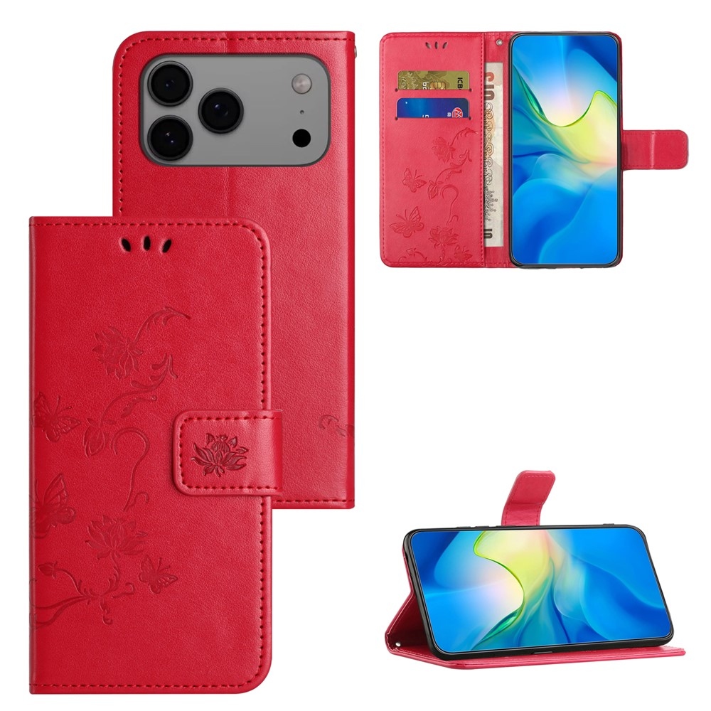 Flower knížkové pouzdro na iPhone 18 Pro Max/17 Pro Max - červené