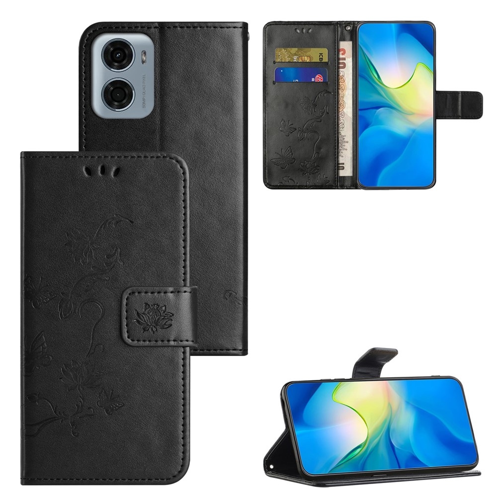 Flower knížkové pouzdro na Motorola Moto G06 - černé