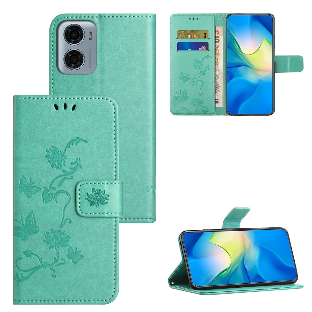 Flower knížkové pouzdro na Motorola Moto G06 - modrozelené