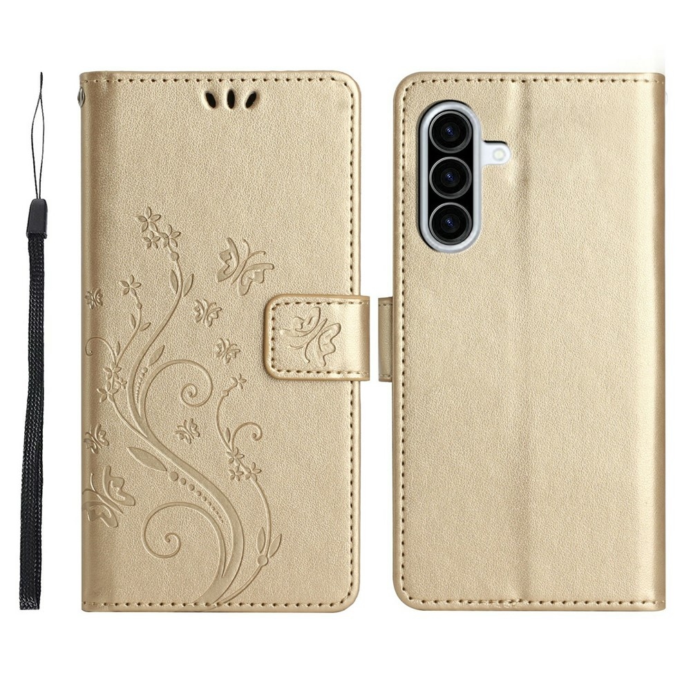 Flowers knížkové pouzdro na Samsung Galaxy A27 - zlaté