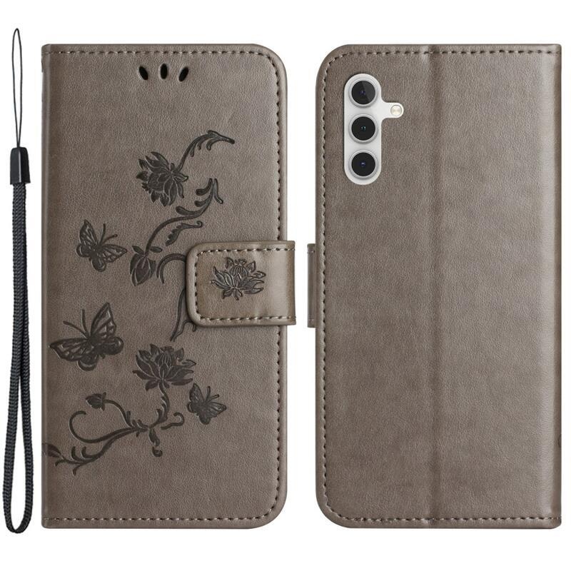 Flower knížkové pouzdro na Samsung Galaxy A54 5G - šedé