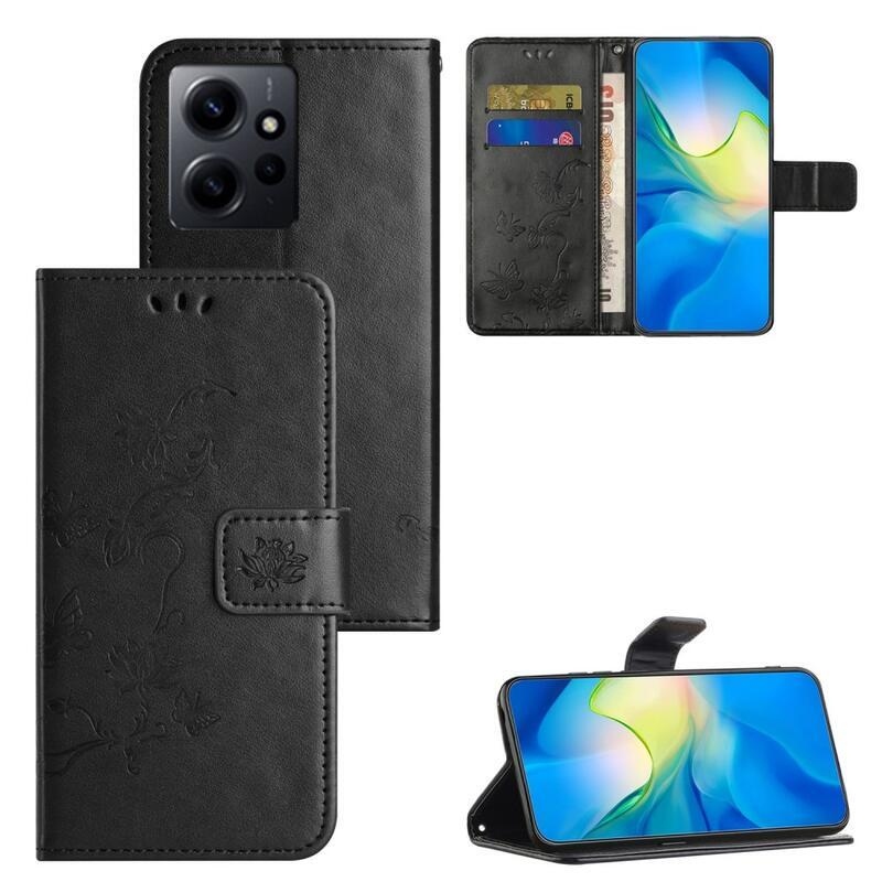 Flower knížkové pouzdro na Xiaomi Redmi Note 12 4G - černé