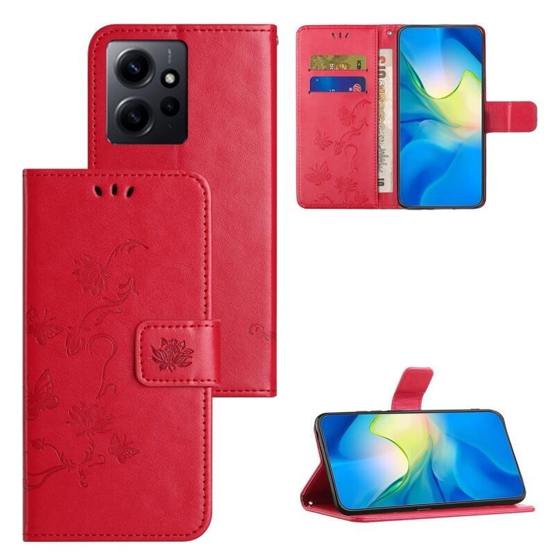 Flower knížkové pouzdro na Xiaomi Redmi Note 12 4G - červené