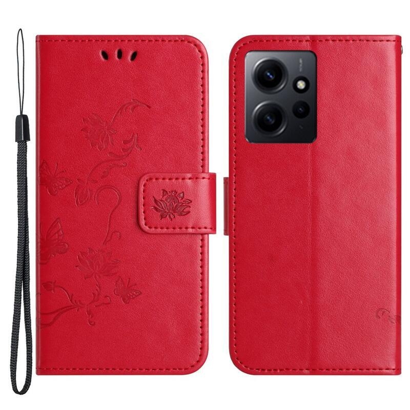 Flower knížkové pouzdro na Xiaomi Redmi Note 12 4G - červené