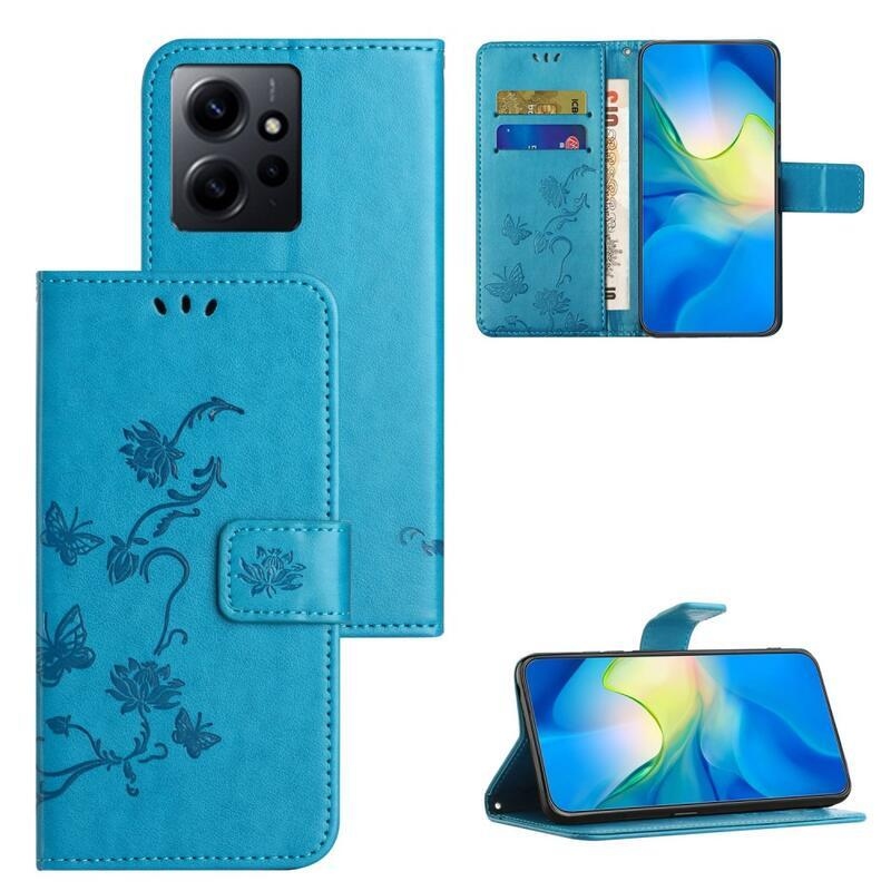 Flower knížkové pouzdro na Xiaomi Redmi Note 12 4G - modré
