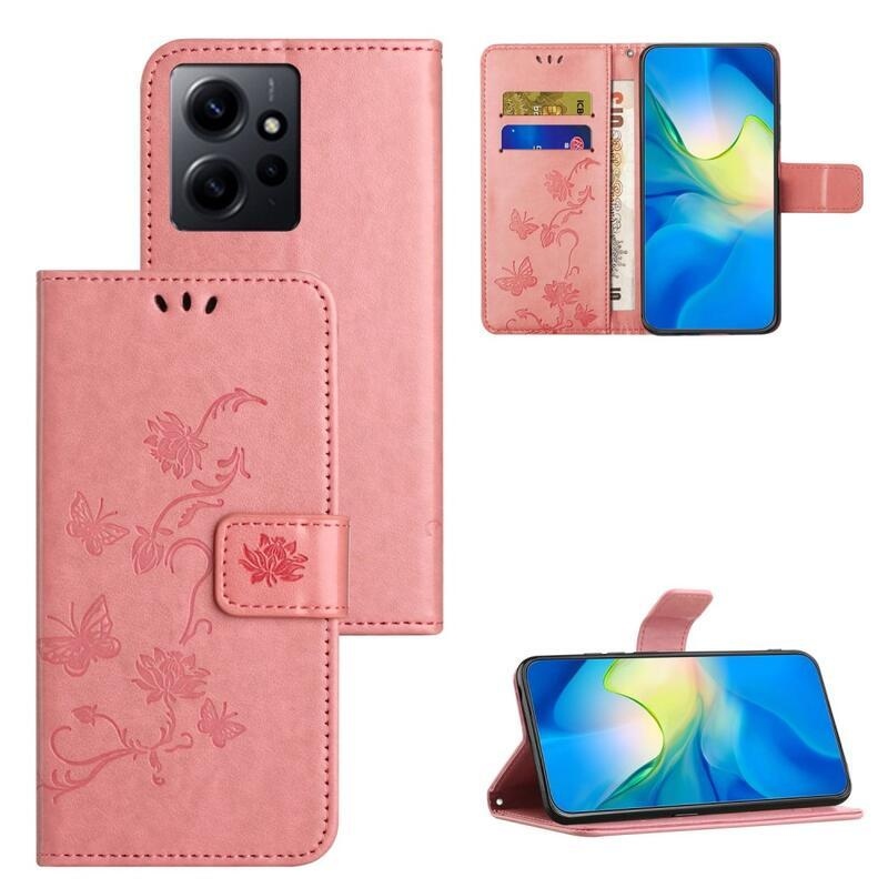 Flower knížkové pouzdro na Xiaomi Redmi Note 12 4G - růžové