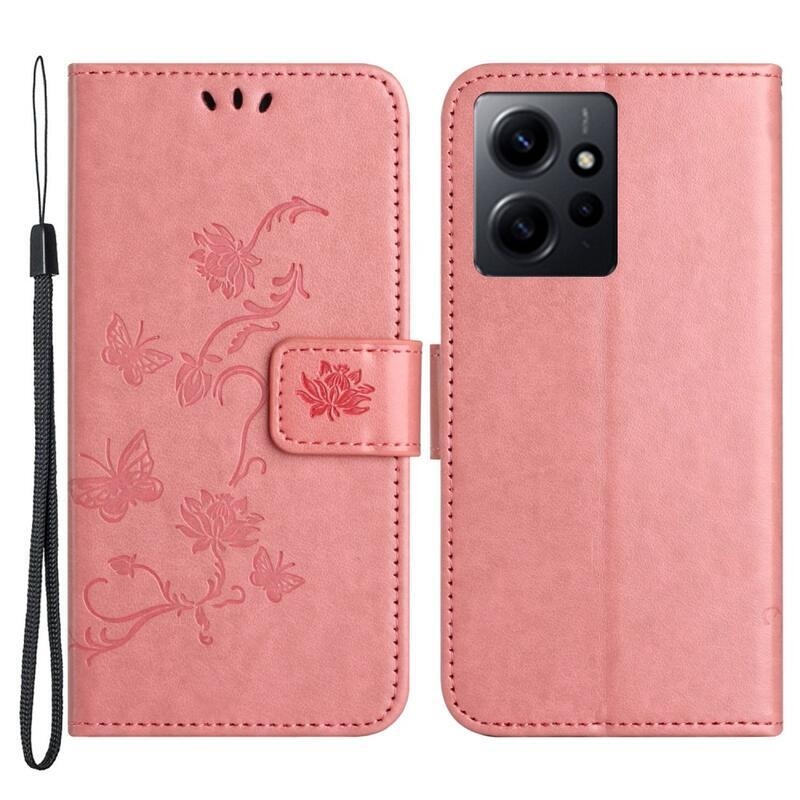 Flower knížkové pouzdro na Xiaomi Redmi Note 12 4G - růžové