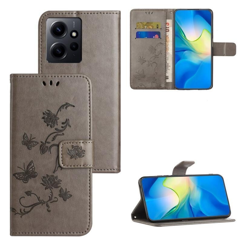 Flower knížkové pouzdro na Xiaomi Redmi Note 12 4G - šedé