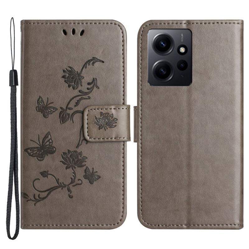 Flower knížkové pouzdro na Xiaomi Redmi Note 12 4G - šedé