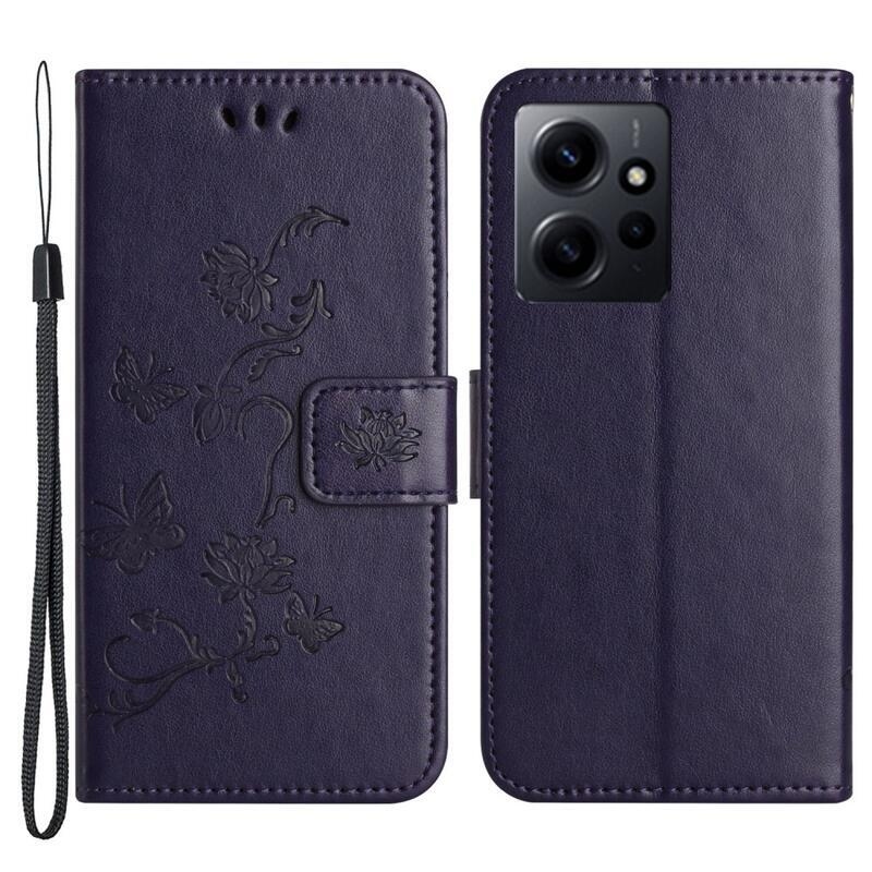 Flower knížkové pouzdro na Xiaomi Redmi Note 12 4G - tmavěfialové