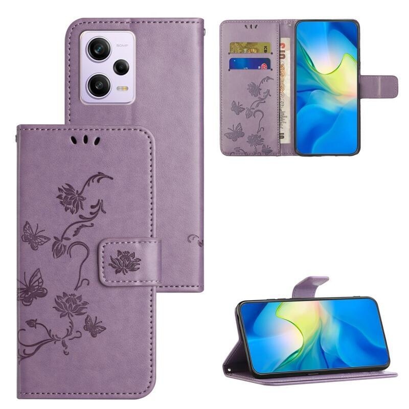 Flower knížkové pouzdro na Xiaomi Redmi Note 12 5G/Poco X5 5G - světlefialové
