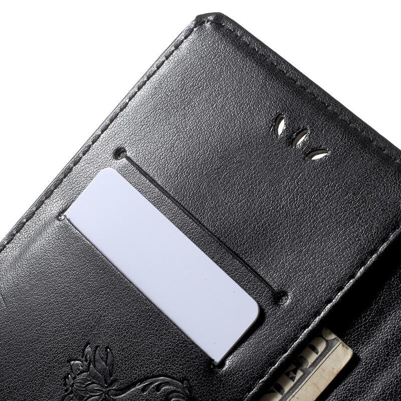 Flower PU kožené peněženkové pouzdro na mobil Honor 9 Lite - černé