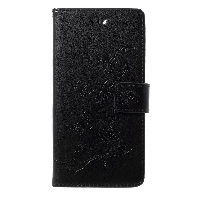 Flower PU kožené peněženkové pouzdro na mobil Honor 9 Lite - černé