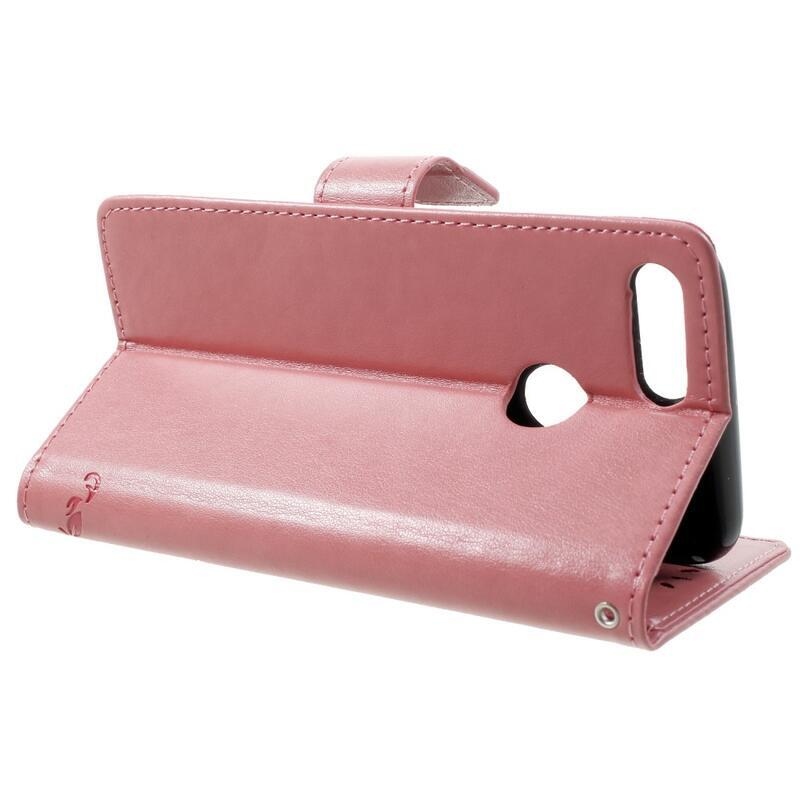 Flower PU kožené peněženkové pouzdro na mobil Honor 9 Lite - růžové