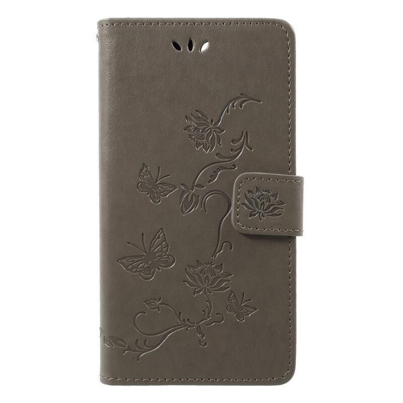 Flower PU kožené peněženkové pouzdro na mobil Honor 9 Lite - šedé