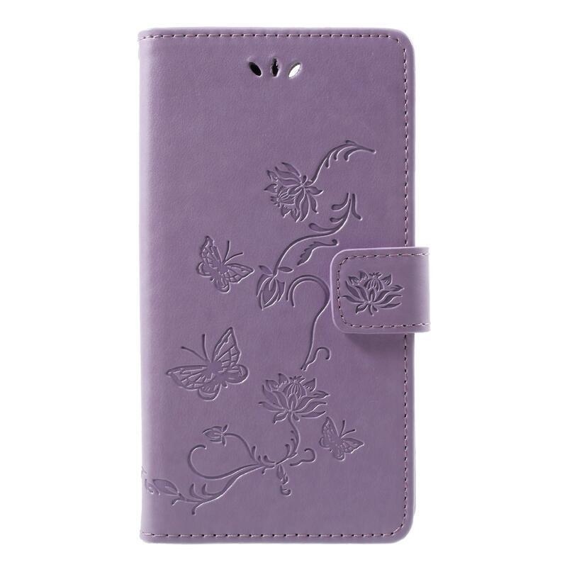 Flower PU kožené peněženkové pouzdro na mobil Honor 9 Lite - světlefialové