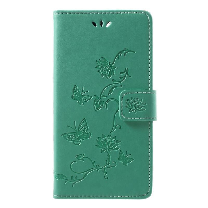 Flower PU kožené peněženkové pouzdro na mobil Honor 9 Lite - zelené