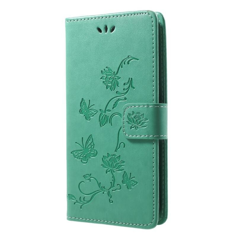 Flower PU kožené peněženkové pouzdro na mobil Honor 9 Lite - zelené