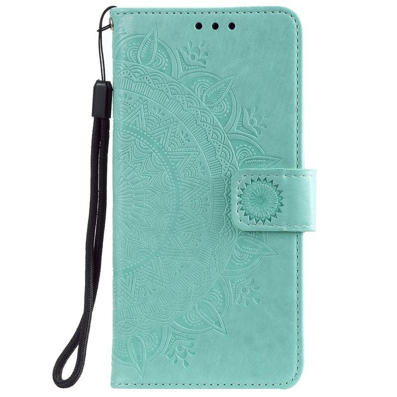 Flower PU kožené peněženkové pouzdro na mobil Honor 9X Lite - zelené