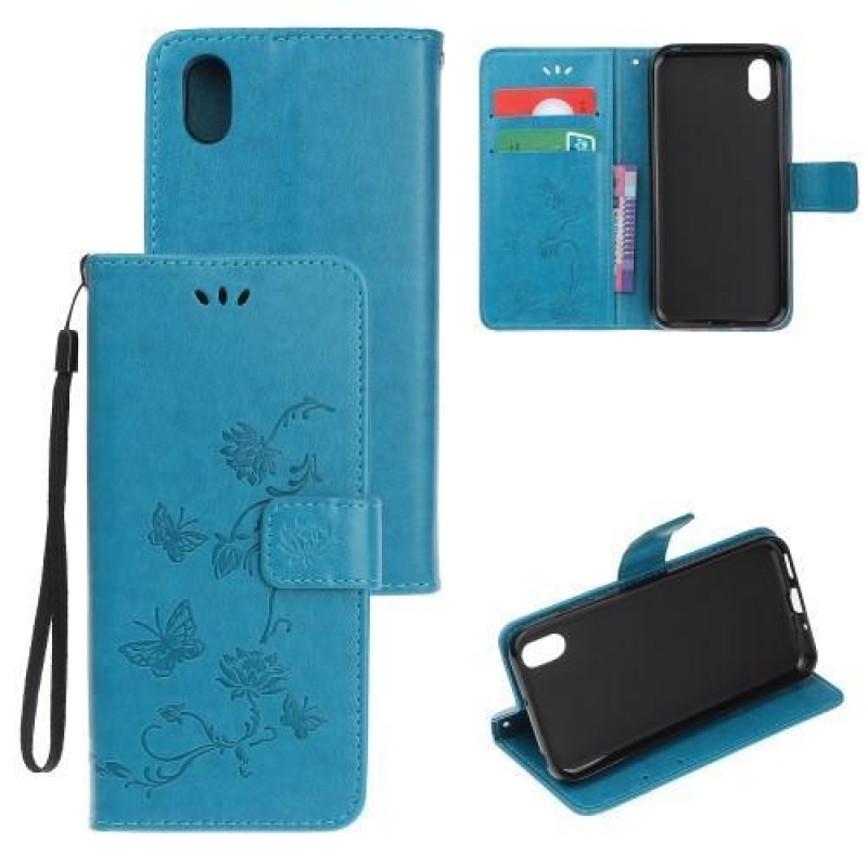 Flower PU kožené peněženkové pouzdro na mobil Huawei Y5 (2019) / Honor 8S - modré