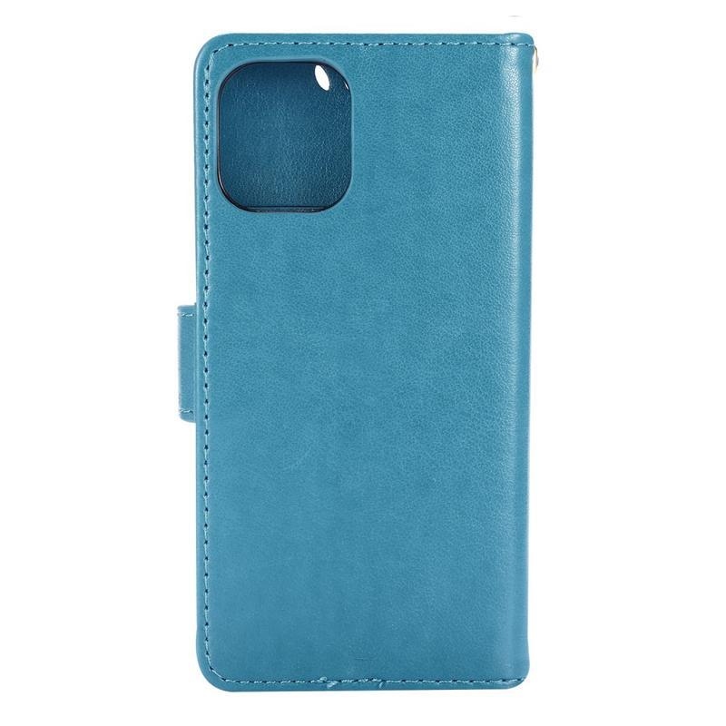 Flower PU kožené peněženkové pouzdro na mobil iPhone 12 mini - modré