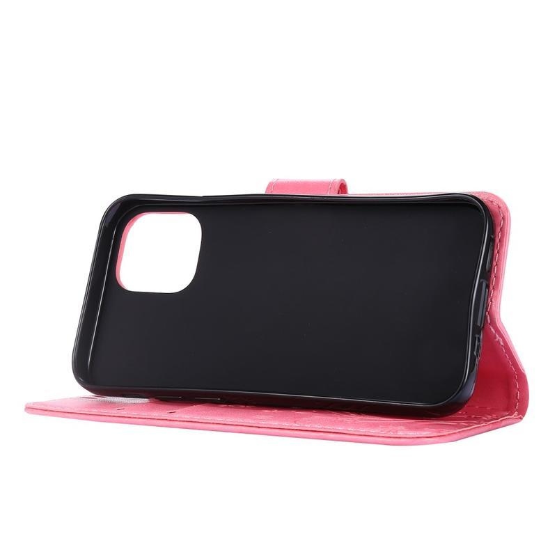 Flower PU kožené peněženkové pouzdro na mobil iPhone 12 mini - růžové