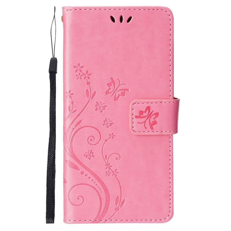 Flower PU kožené peněženkové pouzdro na mobil iPhone 14 6.1 - růžové