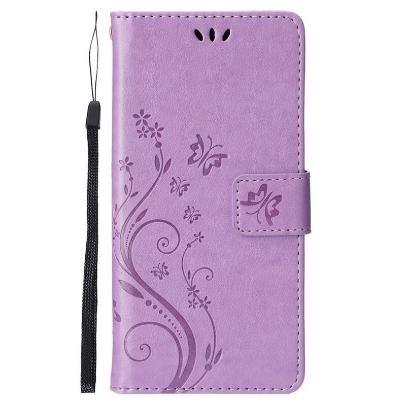 Flower PU kožené peněženkové pouzdro na mobil iPhone 14 6.1 - světlefialové