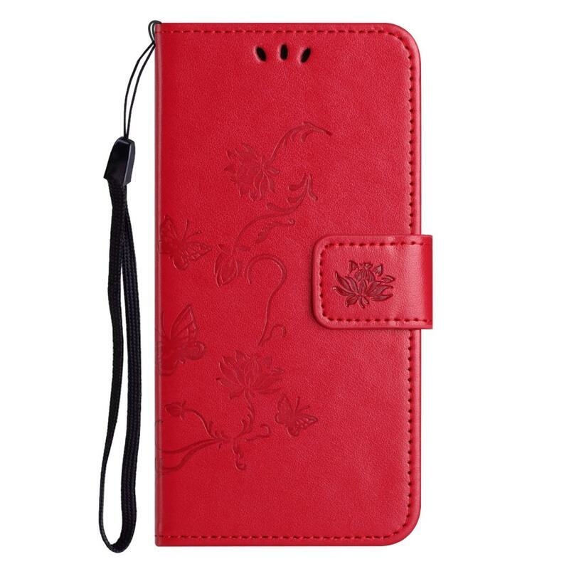 Flower PU kožené peněženkové pouzdro na mobil iPhone 14 Pro 6.1 - červené