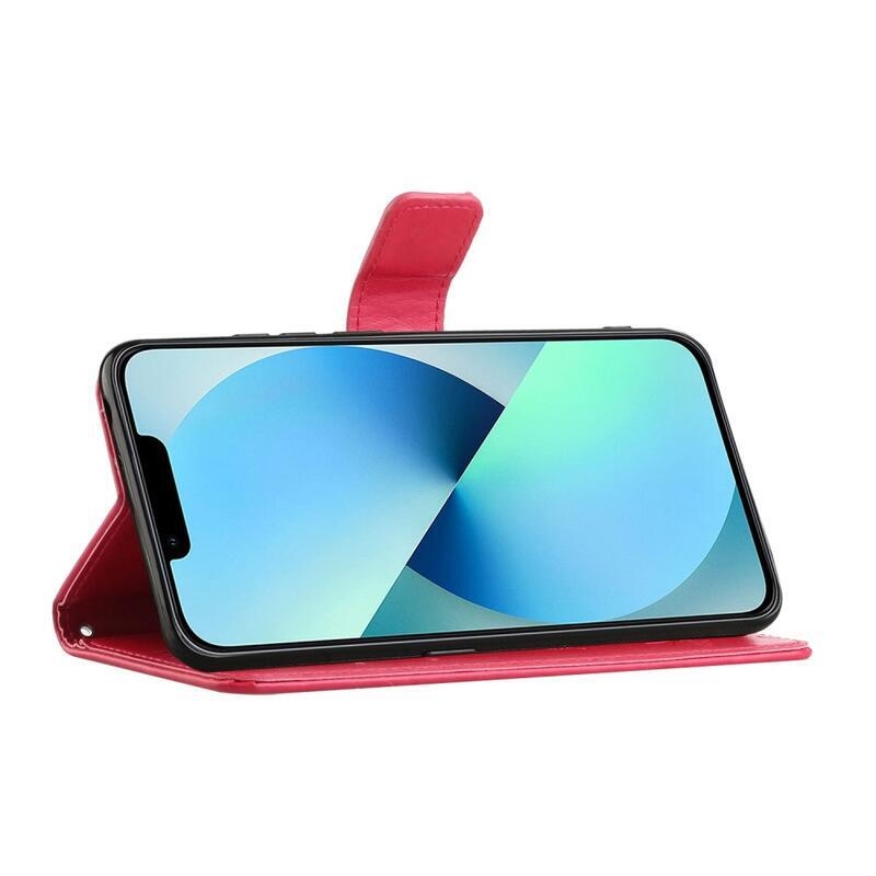 Flower PU kožené peněženkové pouzdro na mobil iPhone 14 Pro 6.1 - červené