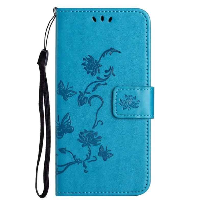 Flower PU kožené peněženkové pouzdro na mobil iPhone 14 Pro 6.1 - modré