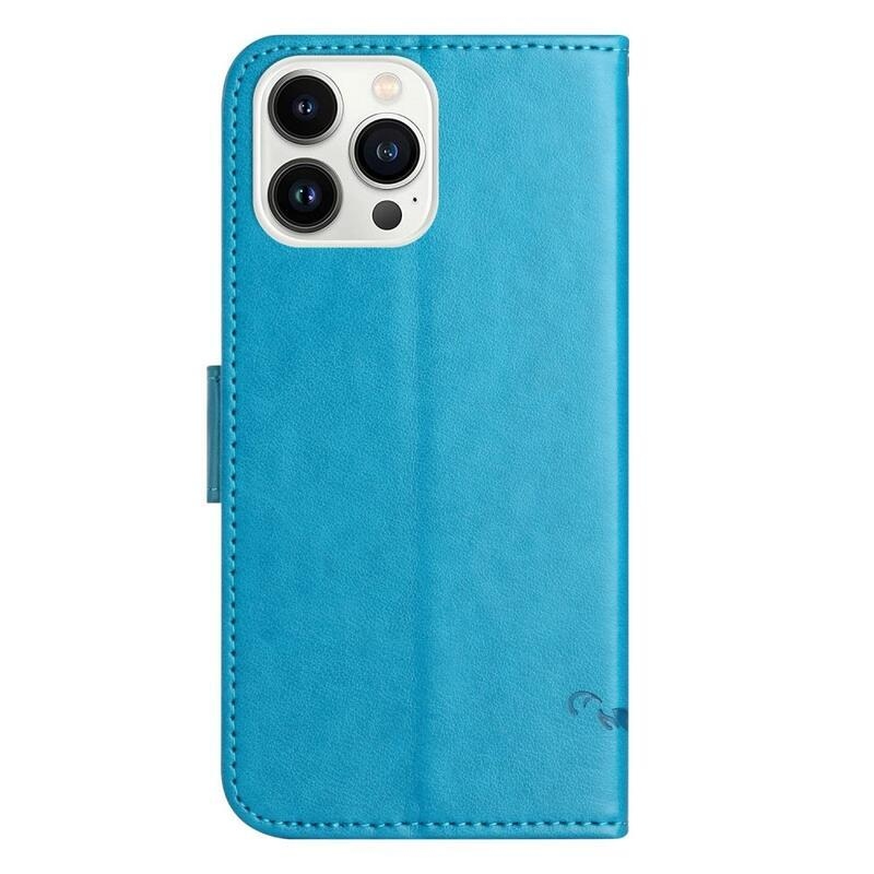 Flower PU kožené peněženkové pouzdro na mobil iPhone 14 Pro 6.1 - modré