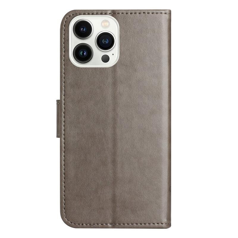 Flower PU kožené peněženkové pouzdro na mobil iPhone 14 Pro 6.1 - šedé
