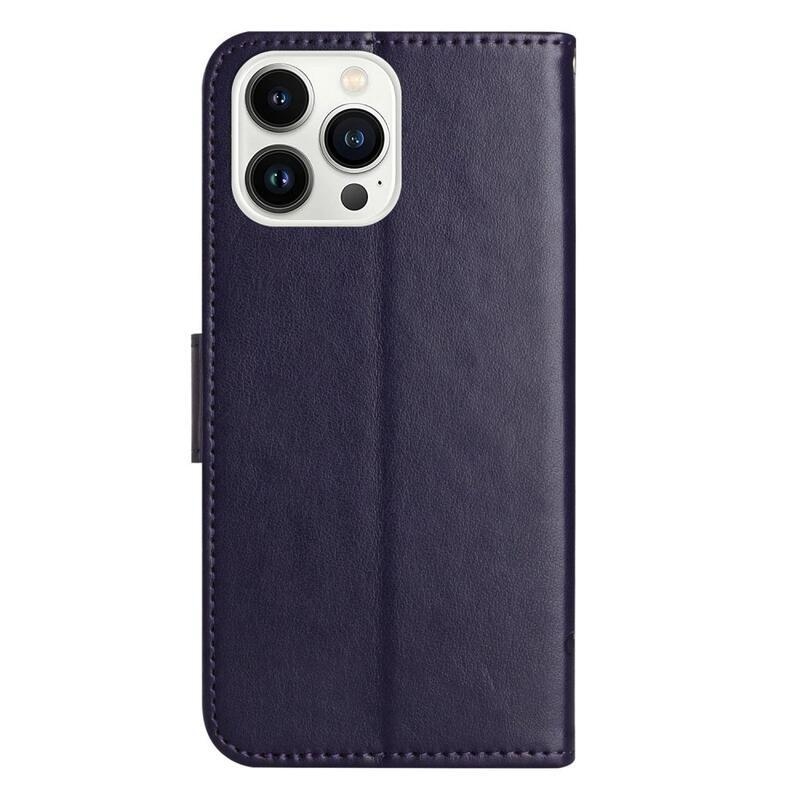 Flower PU kožené peněženkové pouzdro na mobil iPhone 14 Pro 6.1 - tmavěfialové