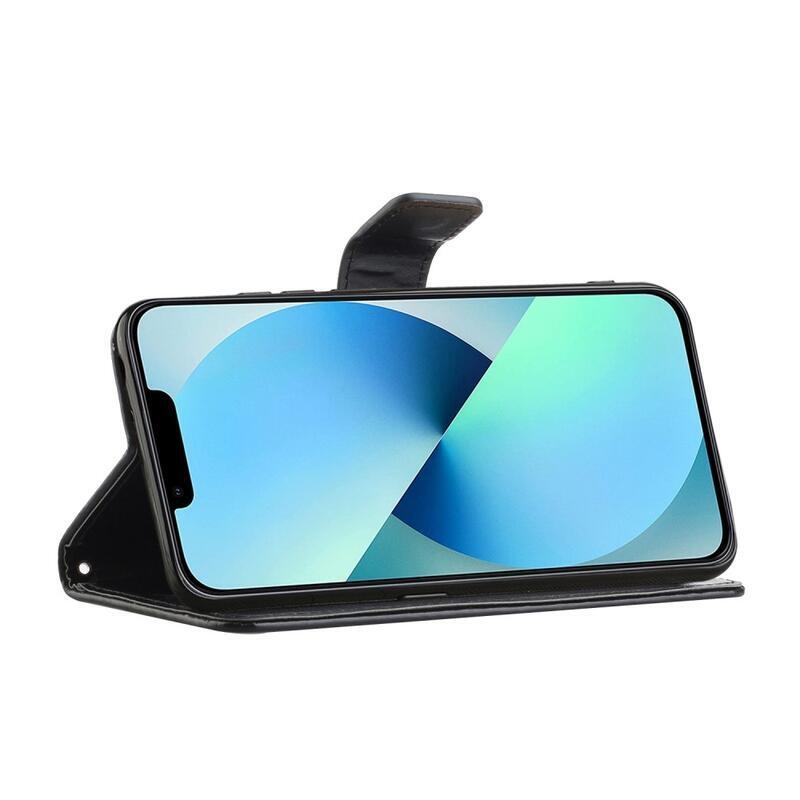 Flower PU kožené peněženkové pouzdro na mobil iPhone 14 Pro Max 6.7 - černé