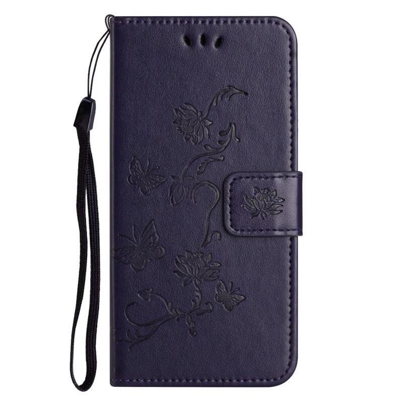 Flower PU kožené peněženkové pouzdro na mobil iPhone 14 Pro Max 6.7 - tmavěfialové